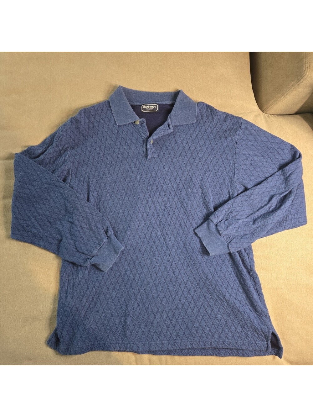 Vintage Burberry's Polo Shirt Mens Large Long Diamond Blue Made In USA